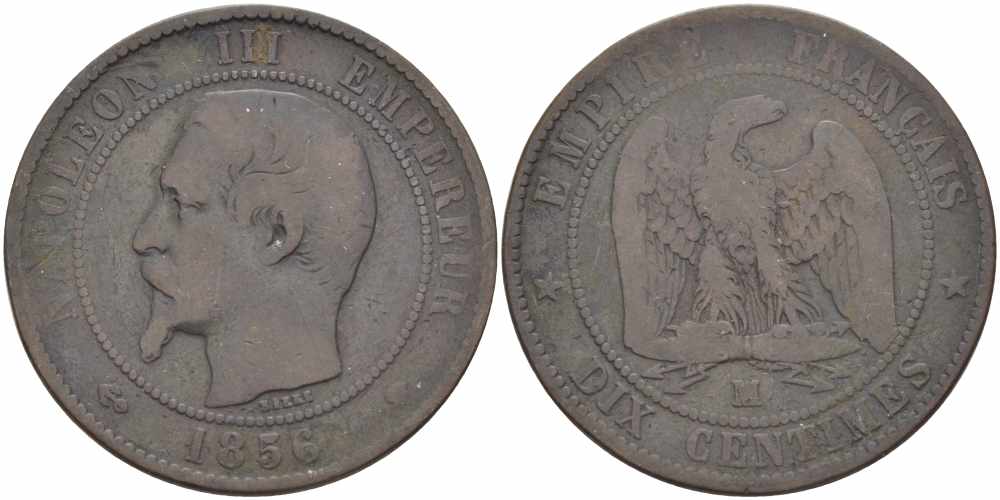 Франция 10 сантимов 1856 MA, Наполеон III (1852-1870) KM 771.6, Le Franc 133.37 бронза    4680-545