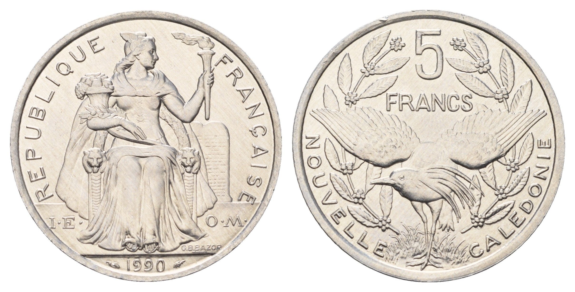 Новая Каледония 5 франков 1990 KM 16 алюминий UNC 4672-922