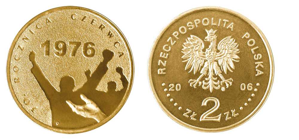 Польша 2 злотых 2006 MW, 30 лет акциям протеста в июне 1976 года KM 571 нордик UNC 603-642