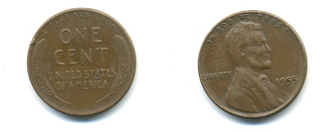 США 1 ЦЕНТ 1955 ЛИНКОЛЬН KM А132 медь цинк 76-358