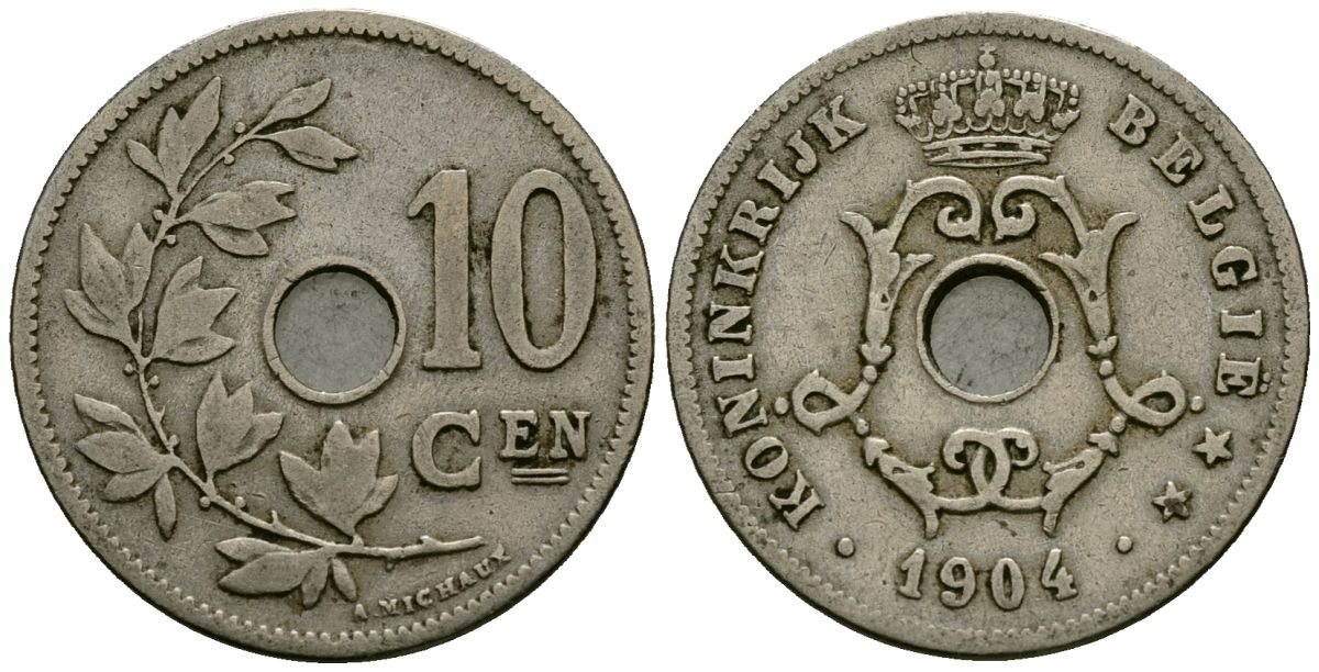 Бельгия 10 сантимов 1904 Belgie KM 53 медно-никель 4172-1153