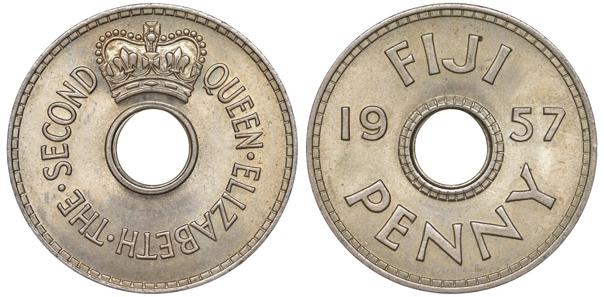Фиджи 1 пенни 1957 Елизавета II KM 21 медно-никель UNC 51-3713