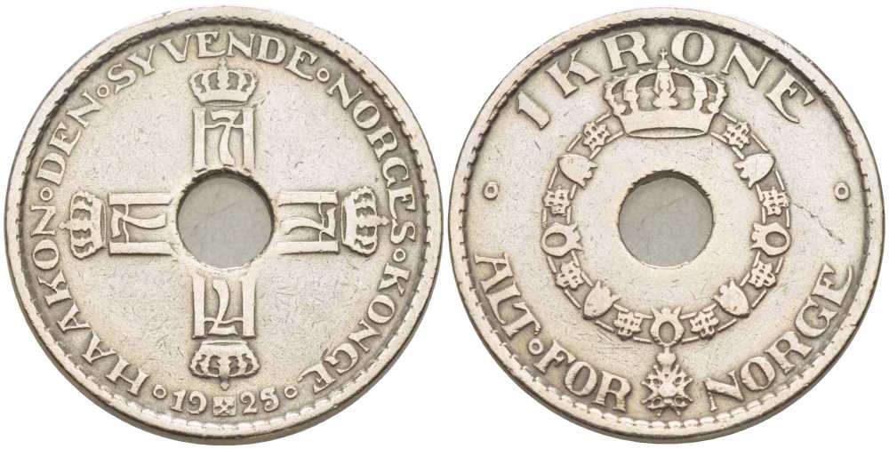 Норвегия 1 крона 1925 Хокон VII (1905-1957) KM 385 медно-никель 212-743