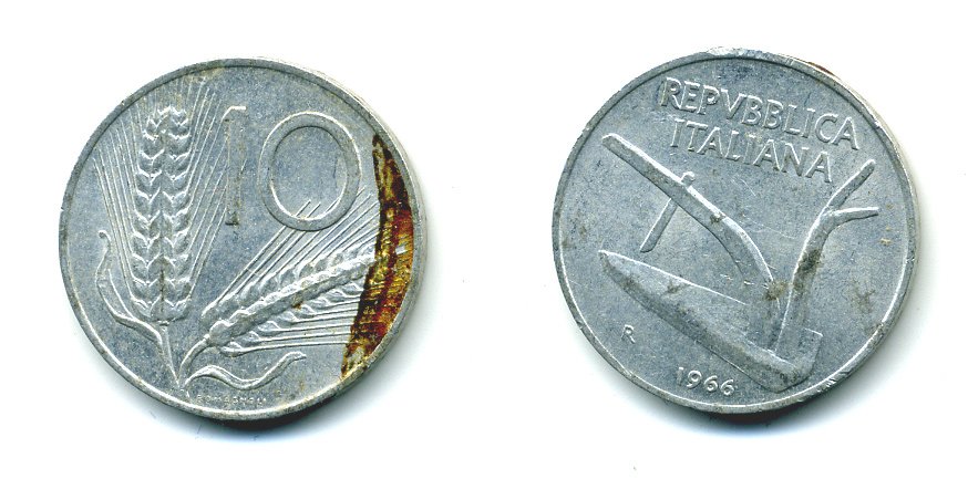 ИТАЛИЯ 10 ЛИР 1966 R ПЛУГ KM 93 алюминий 23-1147