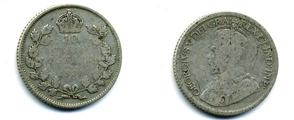Канада 10 центов 1920 Георг V (1910-1936) серебро 46-1123