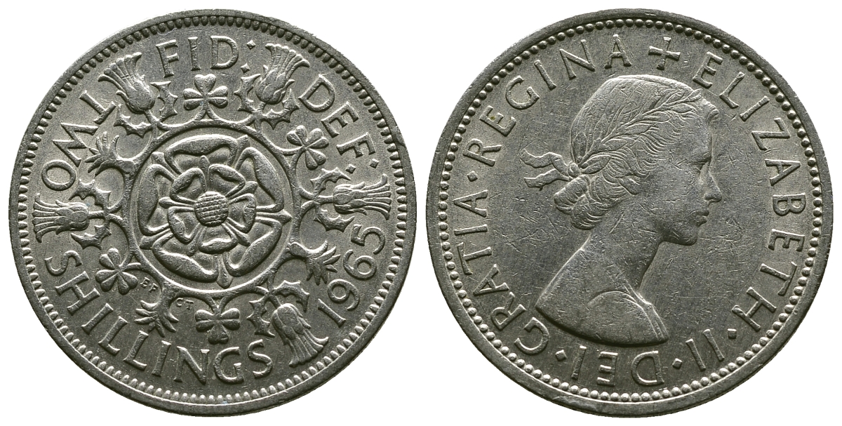 Великобритания 2 шиллинга (флорин) 1965 Елизавета II (1952-2022) KM 906, Spink 4146 медно-никель 4382-533