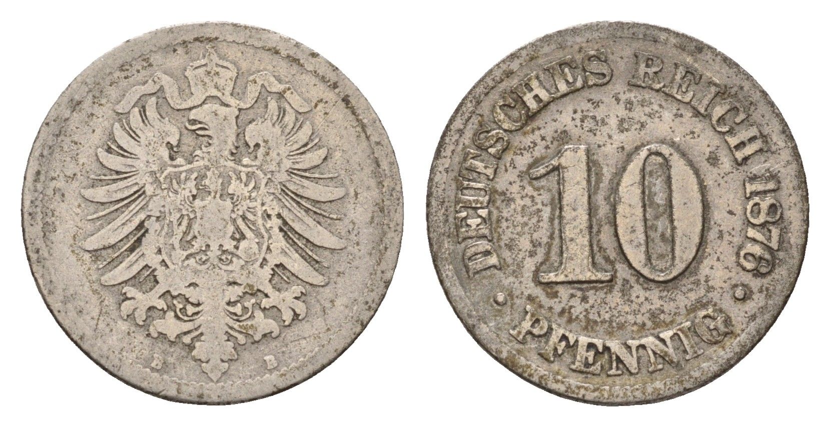 Германия 10 пфеннигов 1876 B, старогербовка KM 4, Jager 4, Weege 7 медно-никель 4669-447
