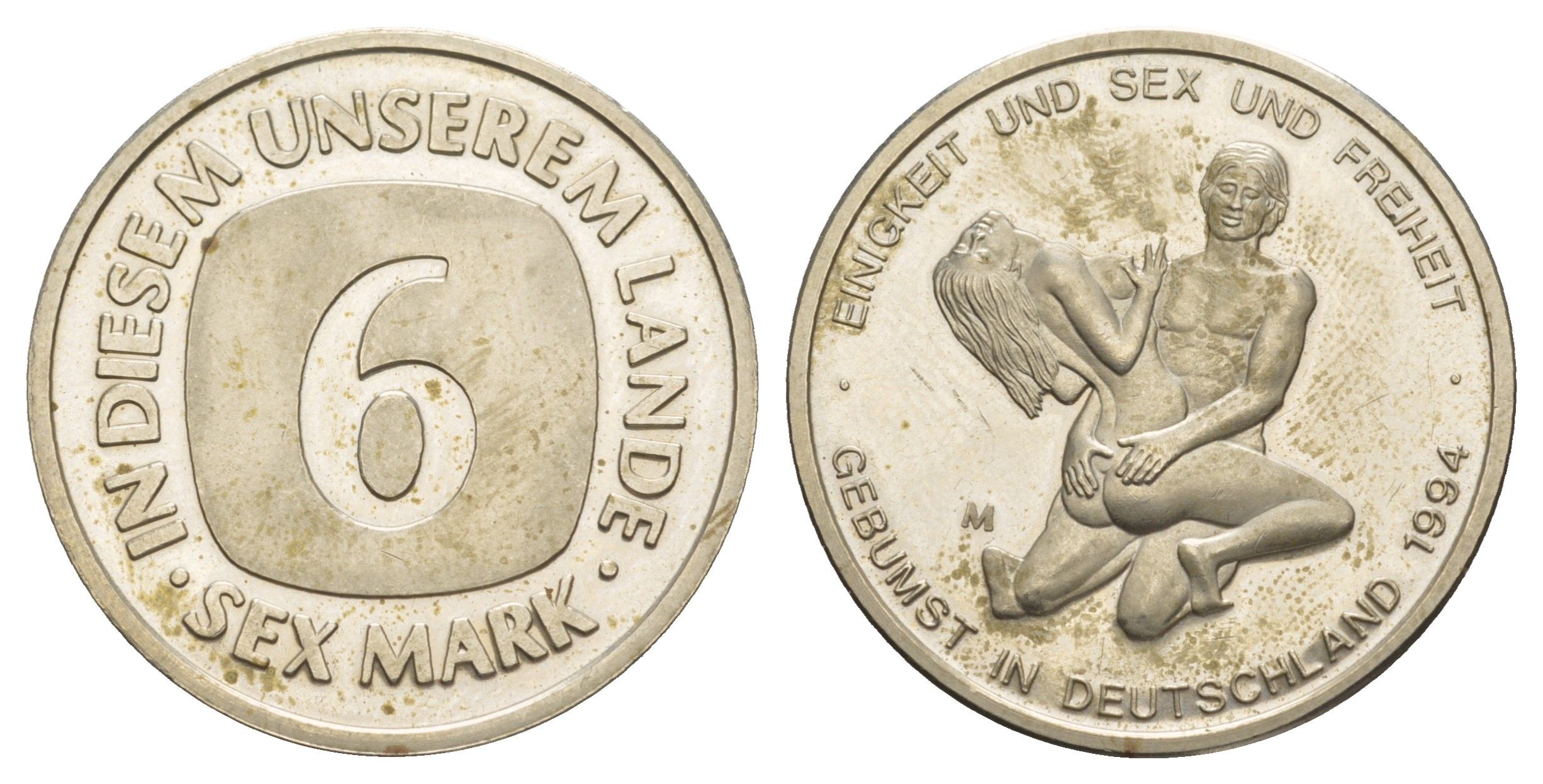 Германия эротический жетон - 6 секс марок 1994 диаметр 31 мм, вес 12,74 гр медно-никель PROOF 1518-932