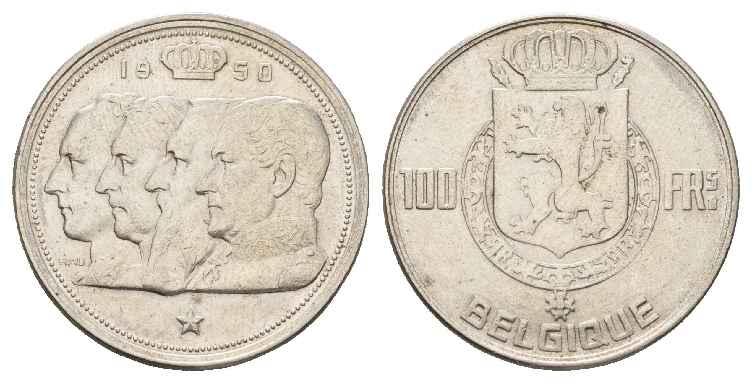 Бельгия 100 франков 1950 Леопольд III (1934-1950), Belgique KM 138 серебро 1519-823