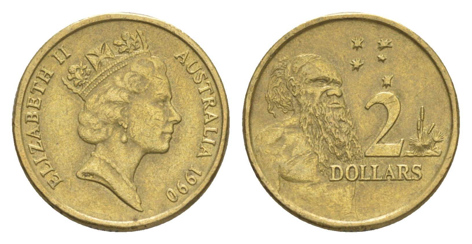 Австралия 2 доллара 1990 абориген, Елизавета II (1952-2022) KM 101 алюминиевая бронза 4588-736