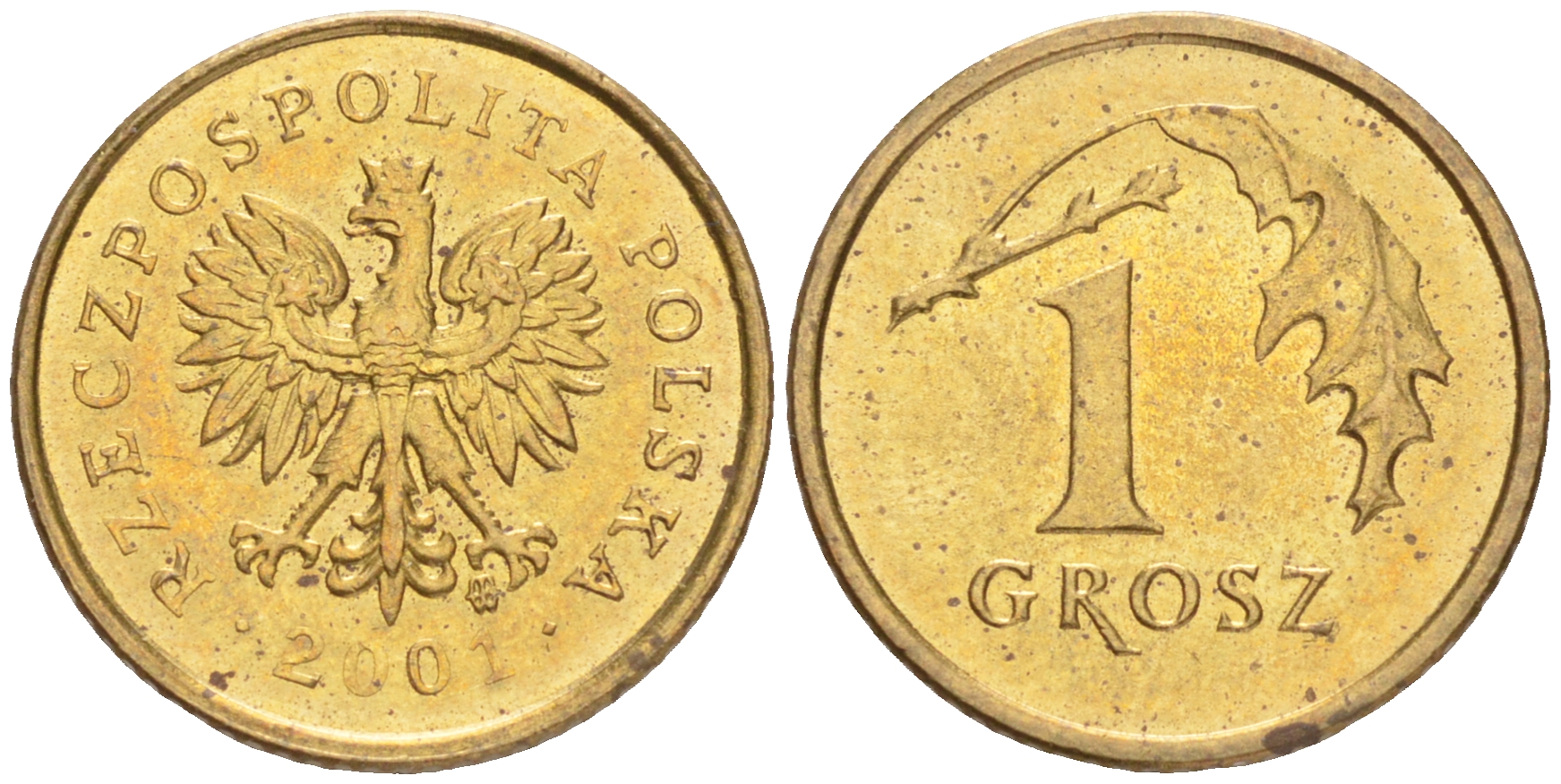 Польша 1 грош 2001 MW KM 276, Parchimowicz 701j латунь 4516-767