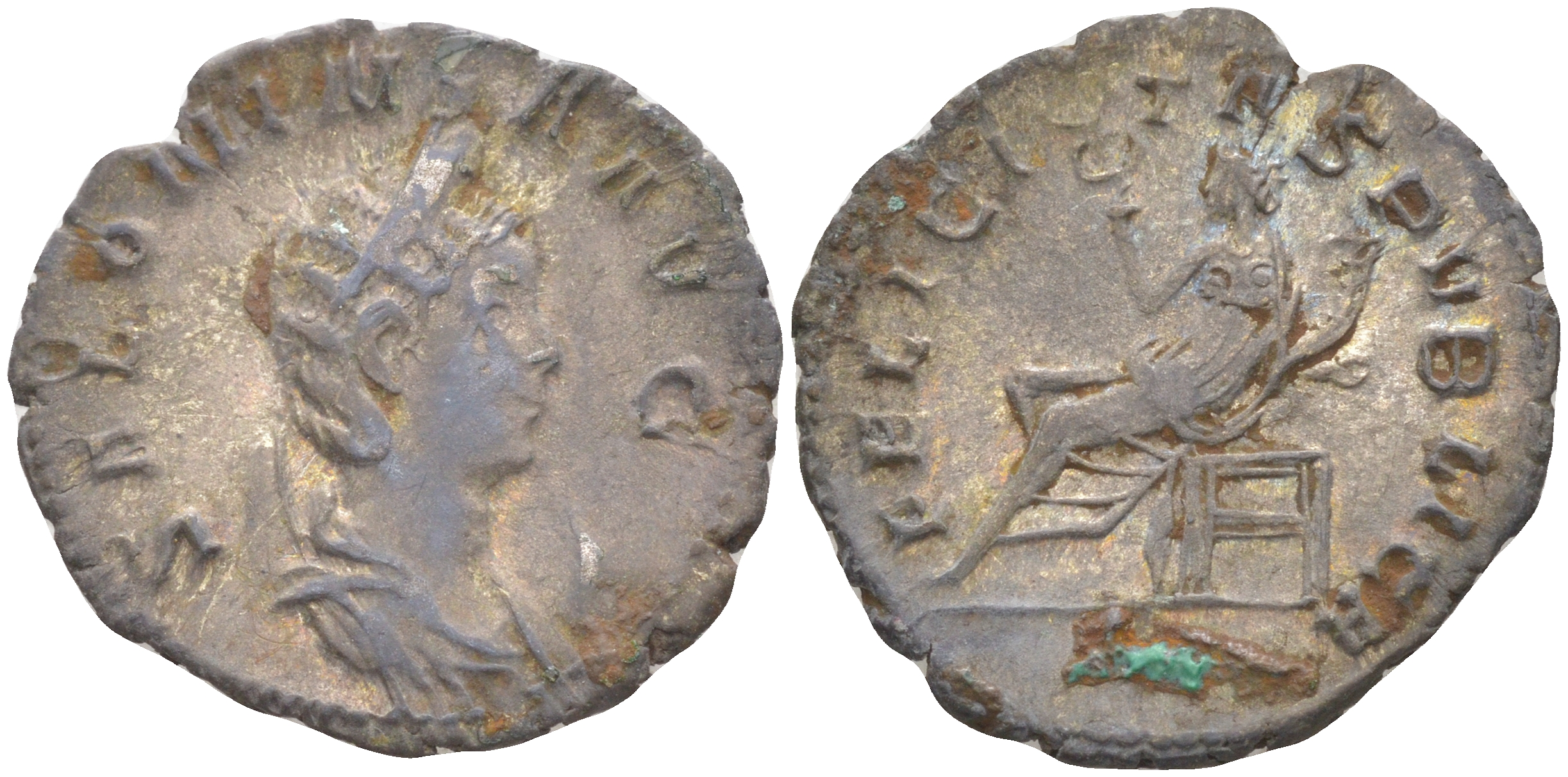 Римская Империя антониниан 259 - 260 Салонина, жена Галлиена, бюст августы, SALONINA AVG / Фелицитата, персонификация Счастья, FELICITAS PVBLICA, Августа Треверов (из немецкой коллекции 1-й половины XX века) RIC 6 биллон 1073-15-103