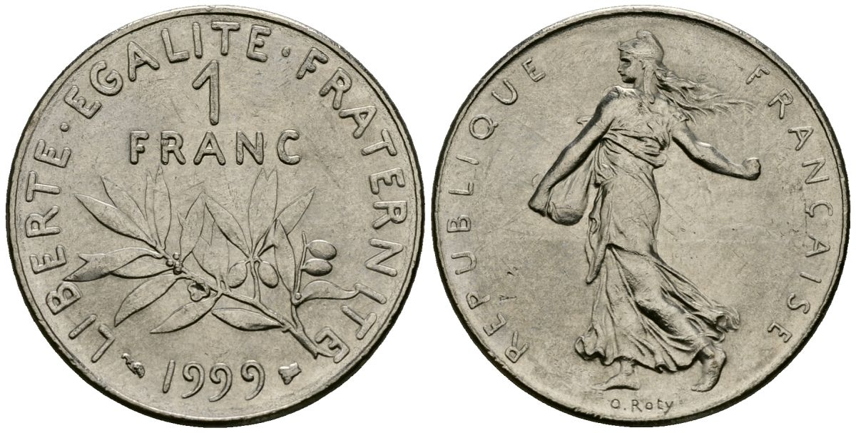 Франция 1 франк 1999 сеятель KM 925 никель 4135-914