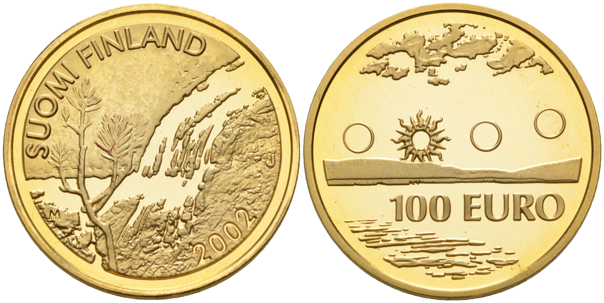 Финляндия 100 евро 2002 регион Лапландия KM 109 золото PROOF 00-000-00