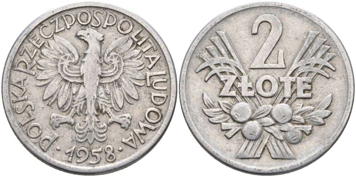Польша 2 злотых 1958 MW KM 46, Parchimowicz 216a алюминий 4397-321