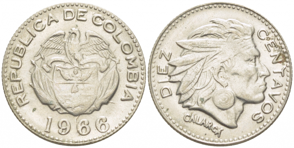 КОЛУМБИЯ 10 СЕНТАВО 1966 KM 212.2 медно-никель 3309-323