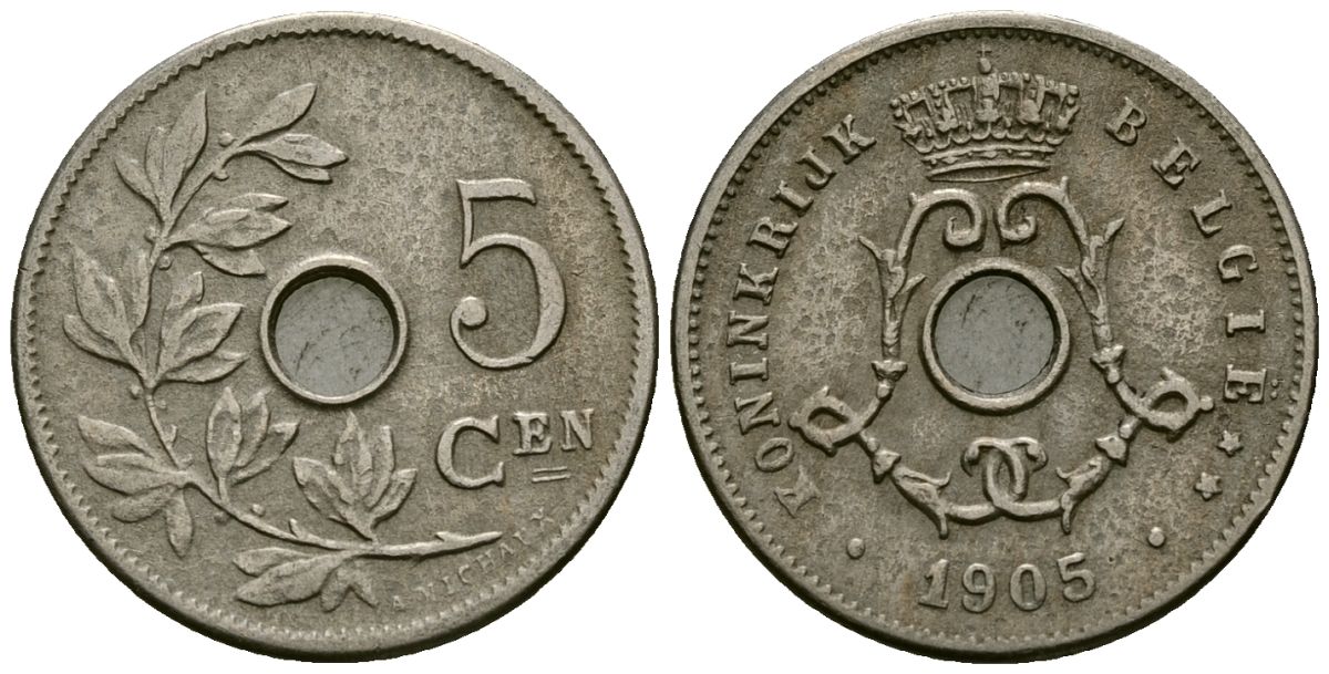 Бельгия 5 сантимов 1905 Belgie KM 55 медно-никель 4173-137