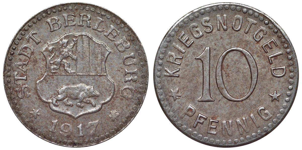 Германия, Берлебург 10 пфеннигов 1917 Северный Рейн-Вестфалия, нотгельд железо 4119-956