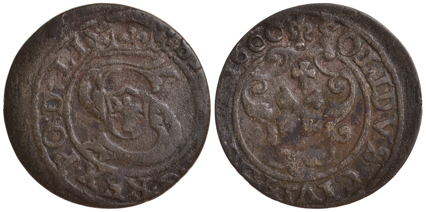 Рига 1 шиллинг (шеляг) 1600 Сигизмунд III (1587-1632) KM 5, Srm 3027 серебро 1527-534