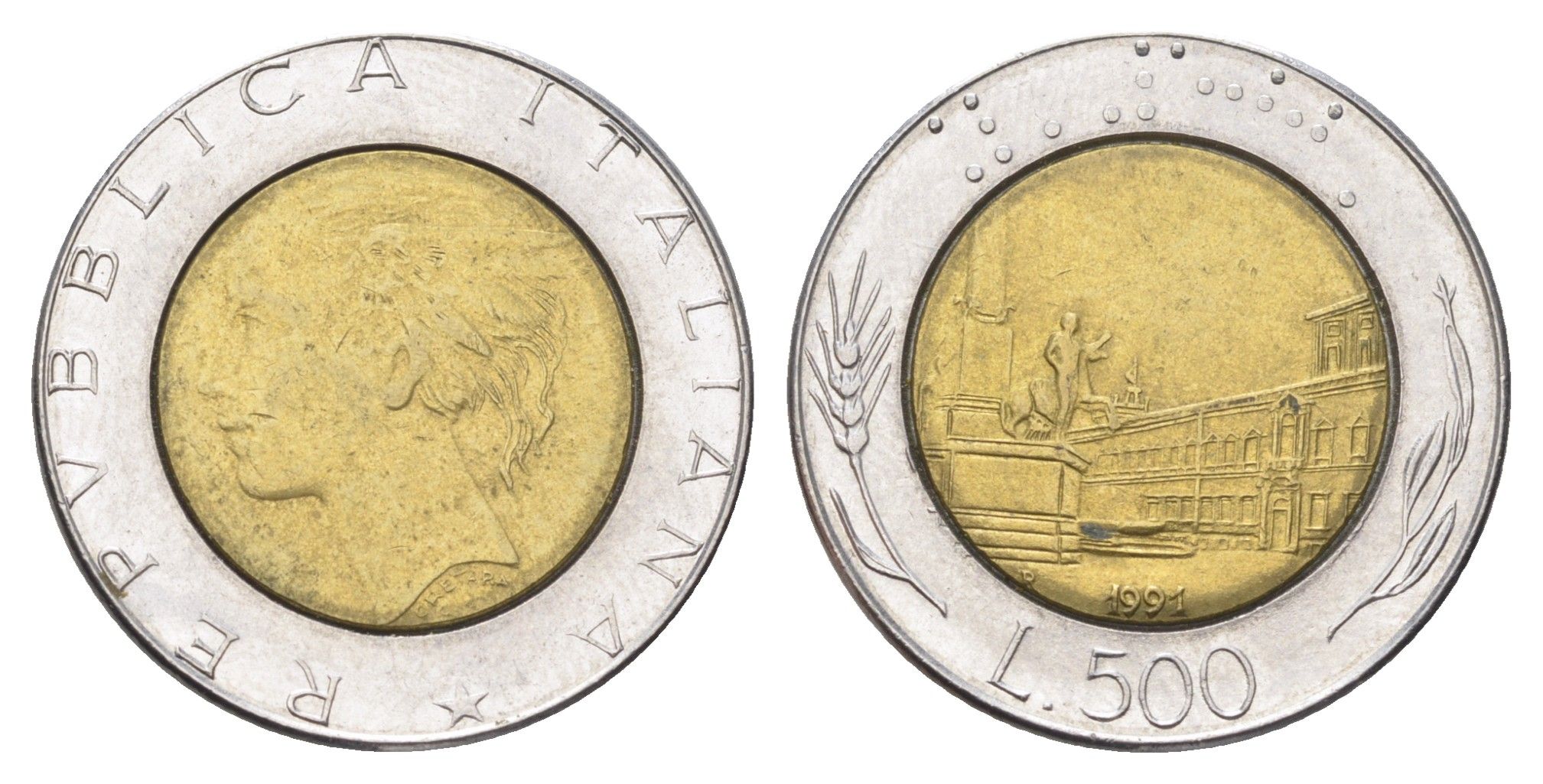 Италия 500 лир 1991 R, Квиринальский дворец в Риме KM 111 биметалл 4704-1016