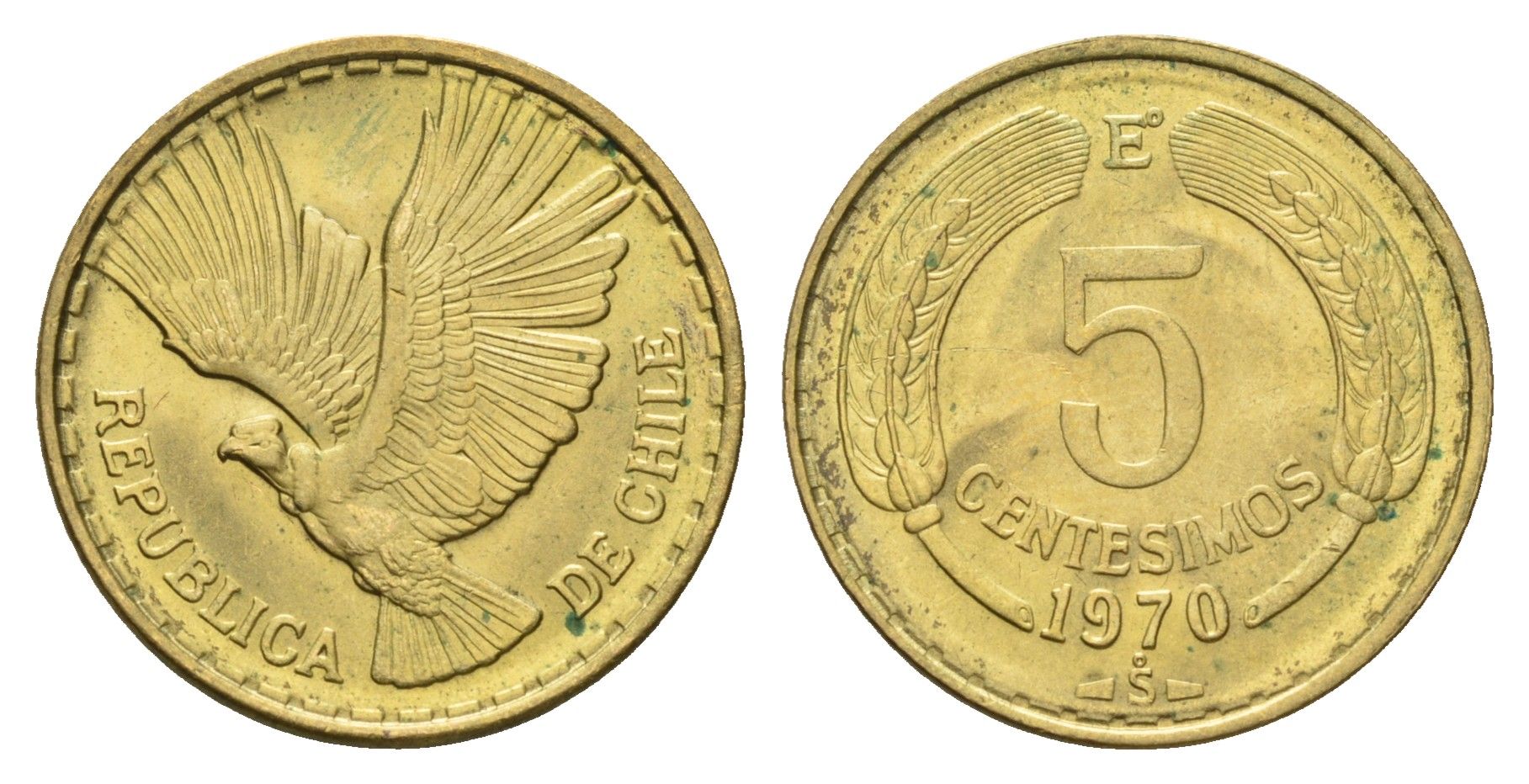 Чили 5 сентесимо 1970 KM 190 алюминиевая бронза UNC 4688-254