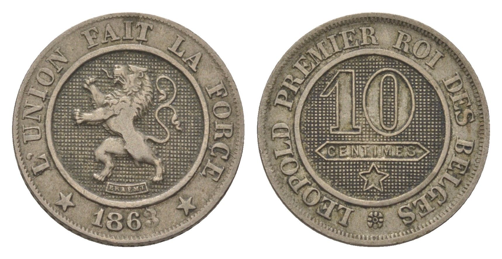 Бельгия 10 сантимов 1863 Леопольд I (1832-1865) KM 22 медно-никель 4623-1119