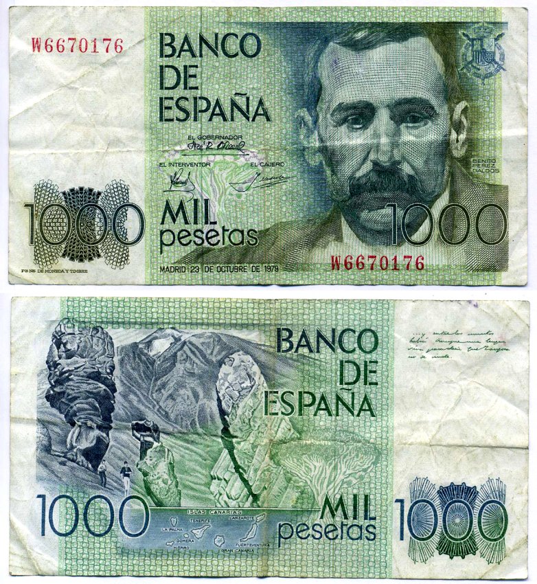 Испания 1000 Песет 1979 Бенито Перес Гальдос, Канарские острова Pick 158 бумага 2119-9-2-2