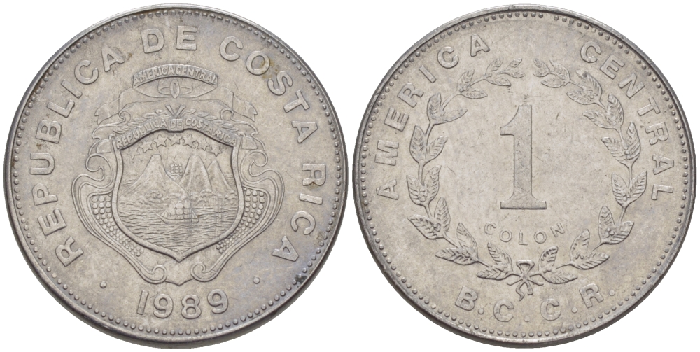 КОСТА-РИКА 1 КОЛОН 1989 с KM 210.2 нержавеющая сталь 67-1034