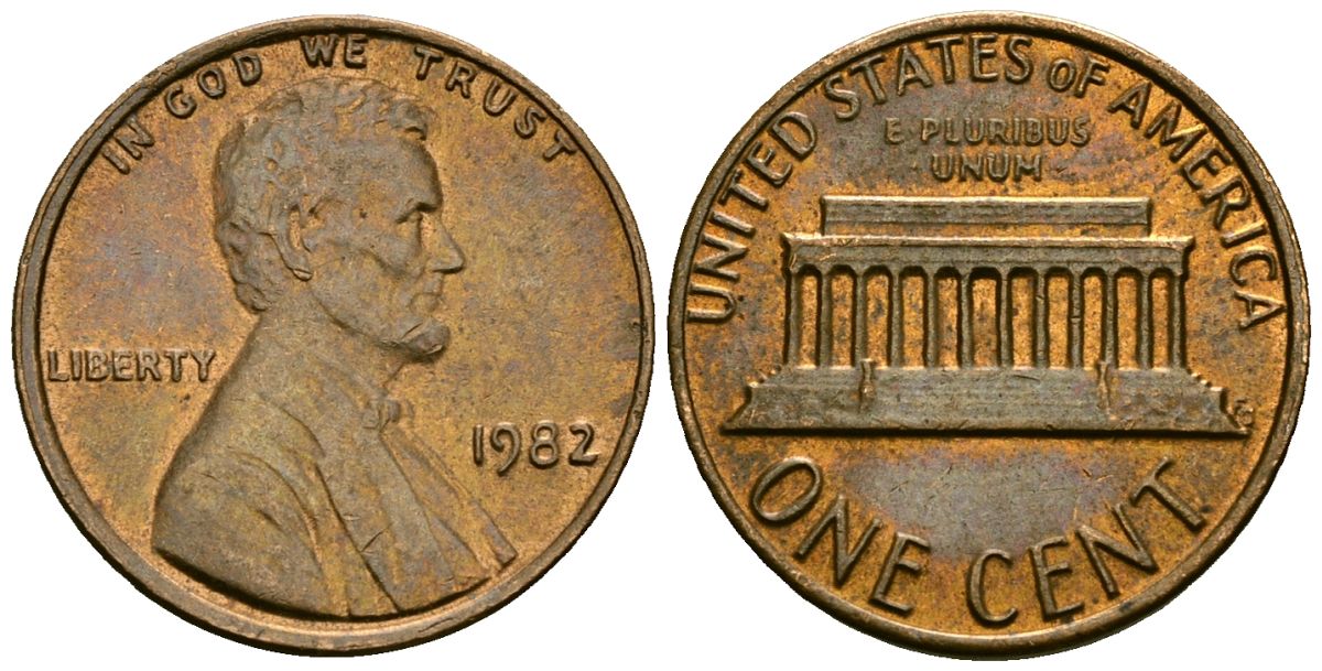 США 1 цент 1982 Линкольн KM 201 медь цинк 4136-221