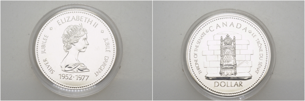 Канада 1 доллар 1977 25 лет вступлению на престол Королевы Елизаветы II KM 118 серебро UNC 1078-4-52