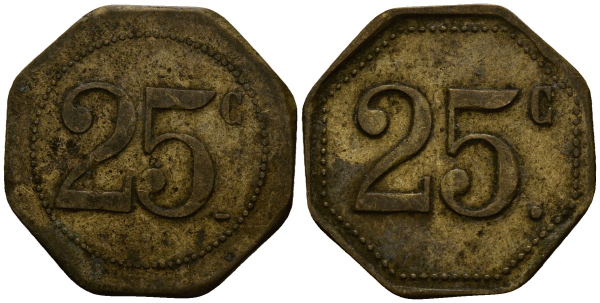 Франция 25 сантимов XIX-XX век ресторанный жетон латунь 4166-545