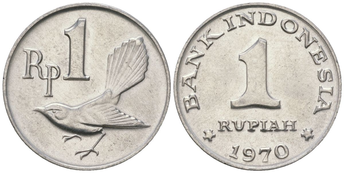 Индонезия 1 рупия 1970 птичка мухоловка KM 20 алюминий UNC 106-427