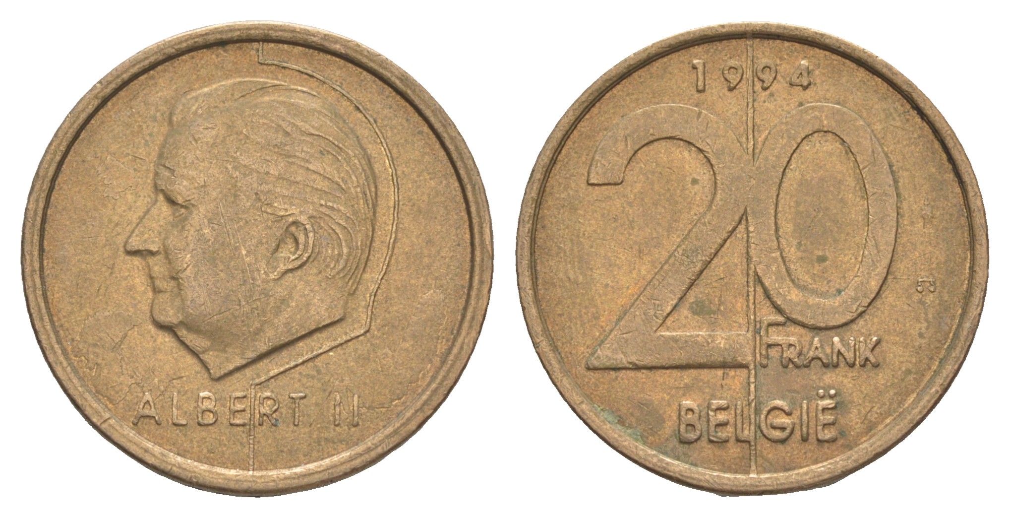 Бельгия 20 франков 1994 Belgie, Альберт II KM 192 никель бронза 4538-1215