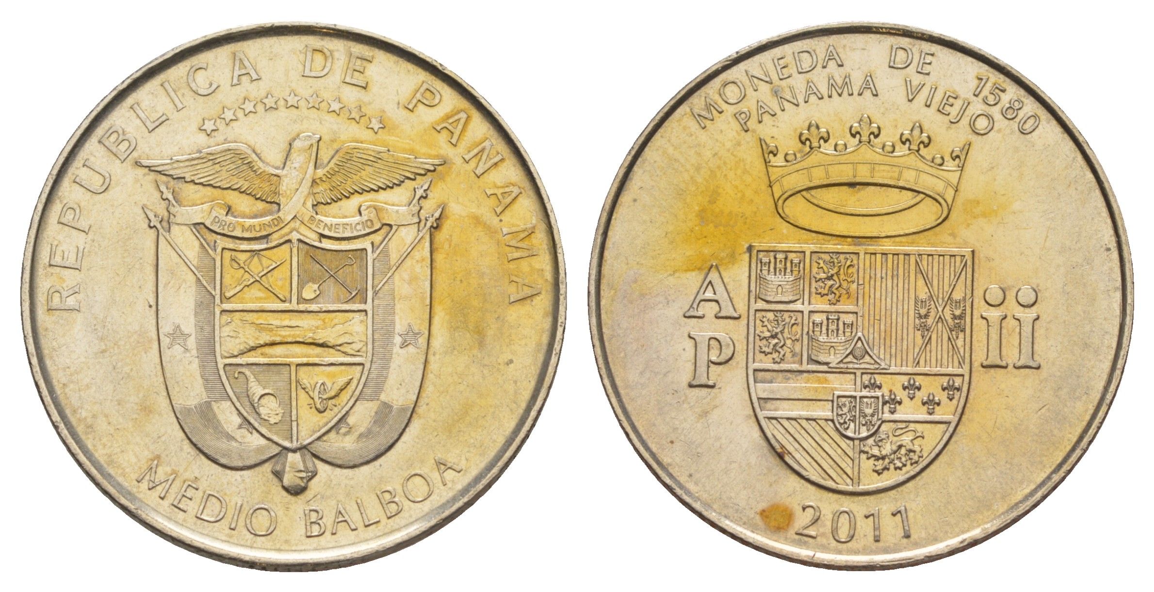 Панама 1/2 бальбоа (50 сентесимо) 2011 Панама-Вьехо - Валюта 1580 года KM 142 медь плакированная медно-никелем UNC 4645-215