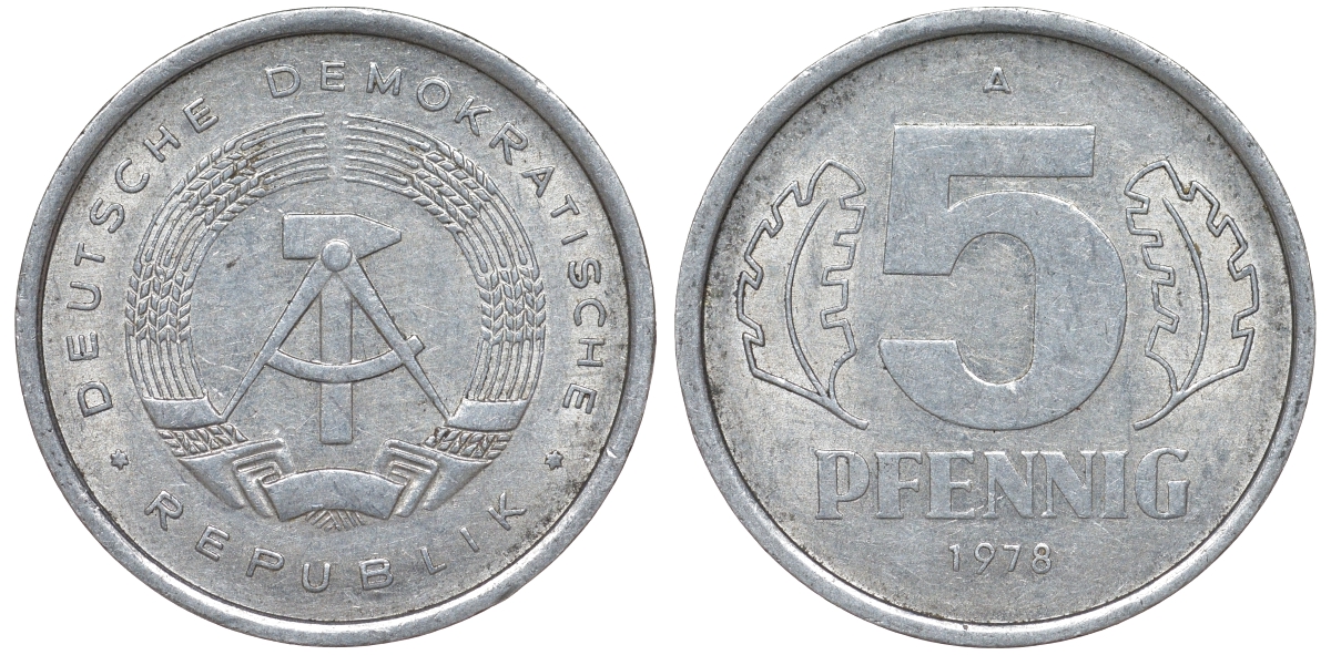 ГДР 5 ПФЕННИГОВ 1978 А алюминий 62-341