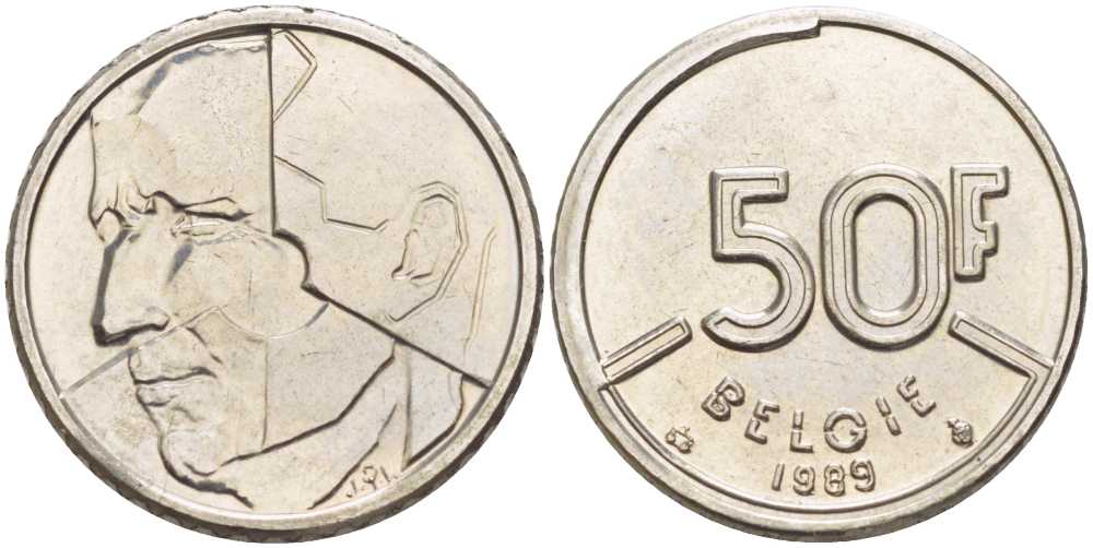 БЕЛЬГИЯ 50 ФРАНКОВ 1989 BELGIE, БОДУЭН I (1951-1993) KM 169 никель 4383-942