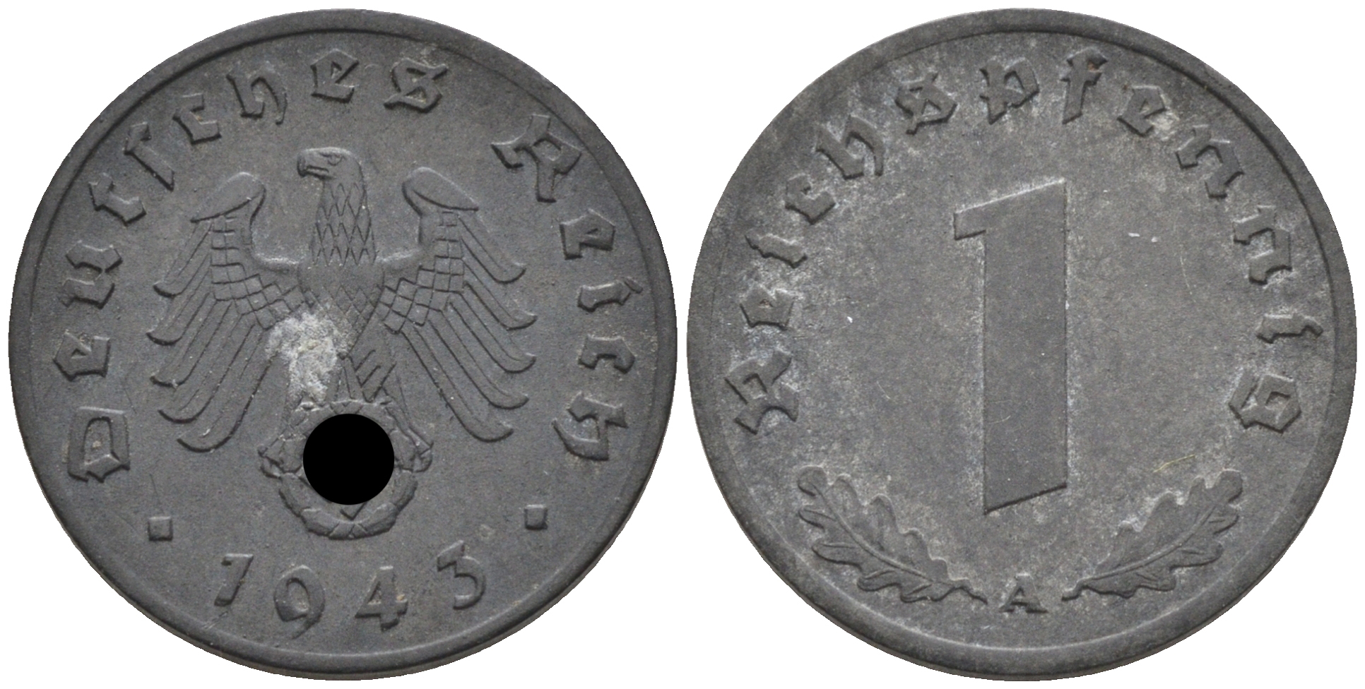 Германия 1 рейхспфенниг 1943 A KM 97, J. 369 цинк    4594-1266