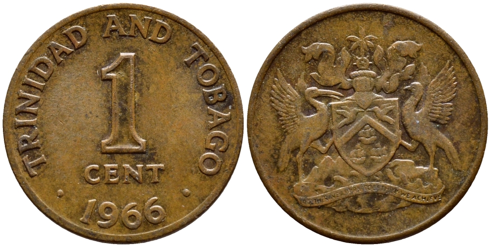 Тринидад и Тобаго 1 цент 1966 герб KM 1 бронза 4396-922