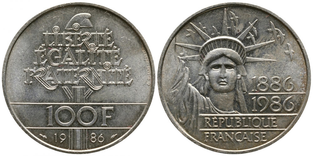 Франция 100 франков 1986 100 лет статуе Свободы на острове Эллис KM 960 серебро UNC 413-2841