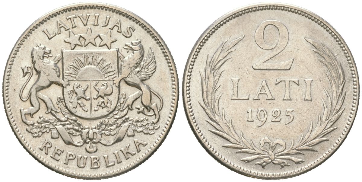 Латвия 2 лата 1925 KM 8 серебро 34-1152