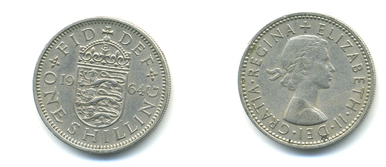 Великобритания 1 шиллинг 1964 Елизавета II (1952-2022), Английский герб KM 904, Spink 4147 медно-никель 23-954