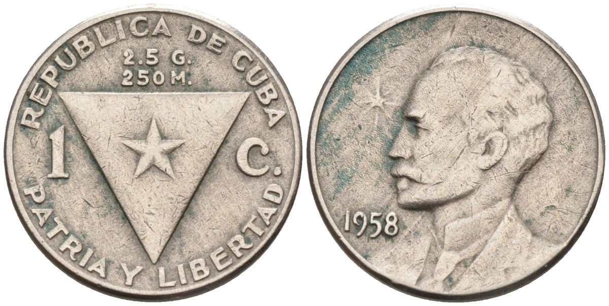 Куба 1 сентаво 1958 Хосе Марти, республика (1915-1961) KM 30 медно-никель 188-868