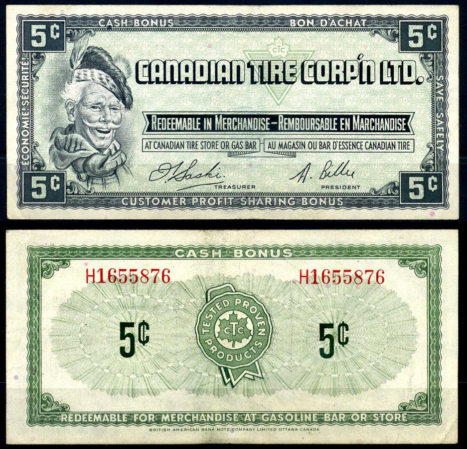 Канада купон на 5 центов 1961 Canadian Tire бумага 2195-19-3-2