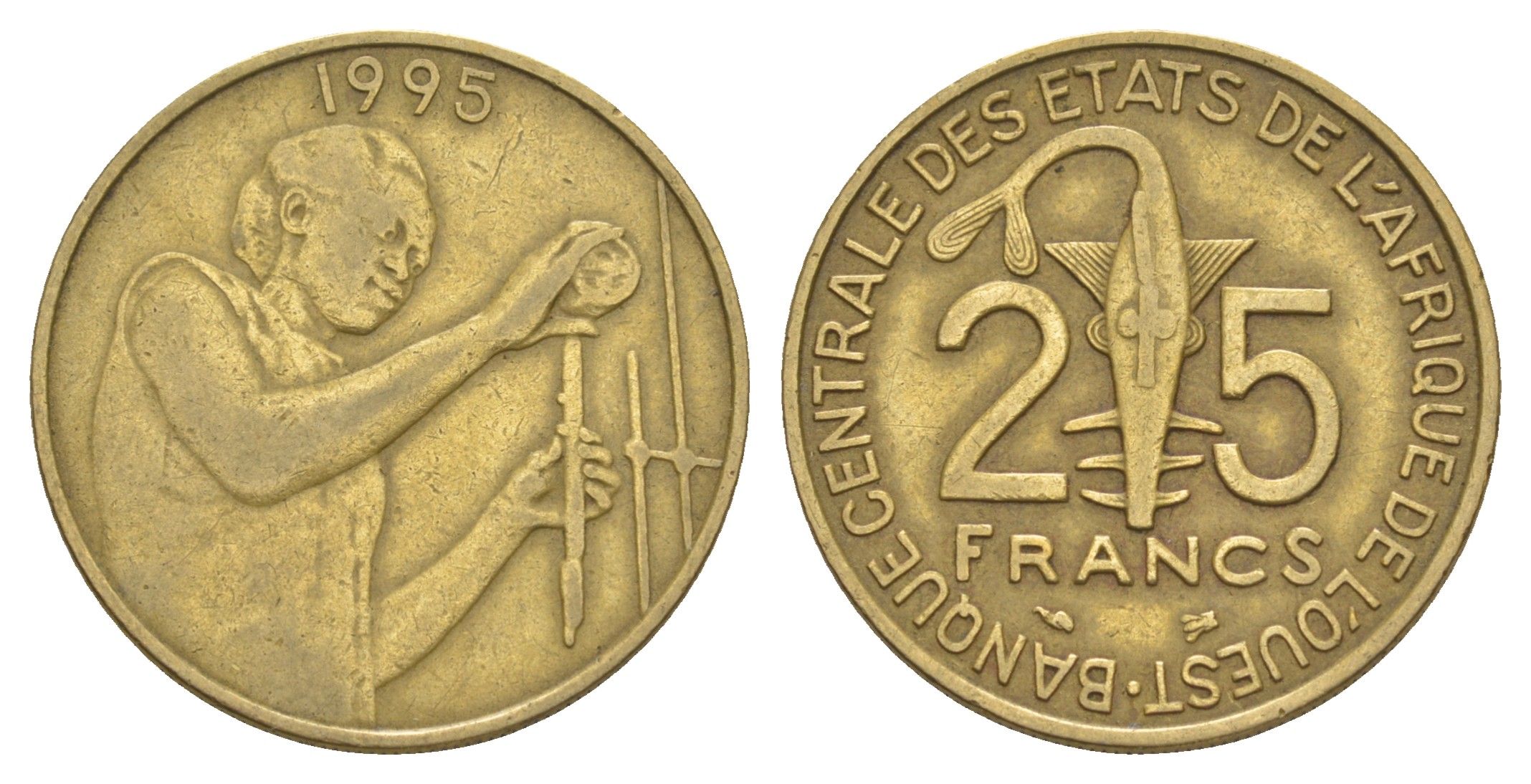 Западная Африка (BCEAO) 25 франков 1995 KM 9 алюминиевая бронза 4656-855