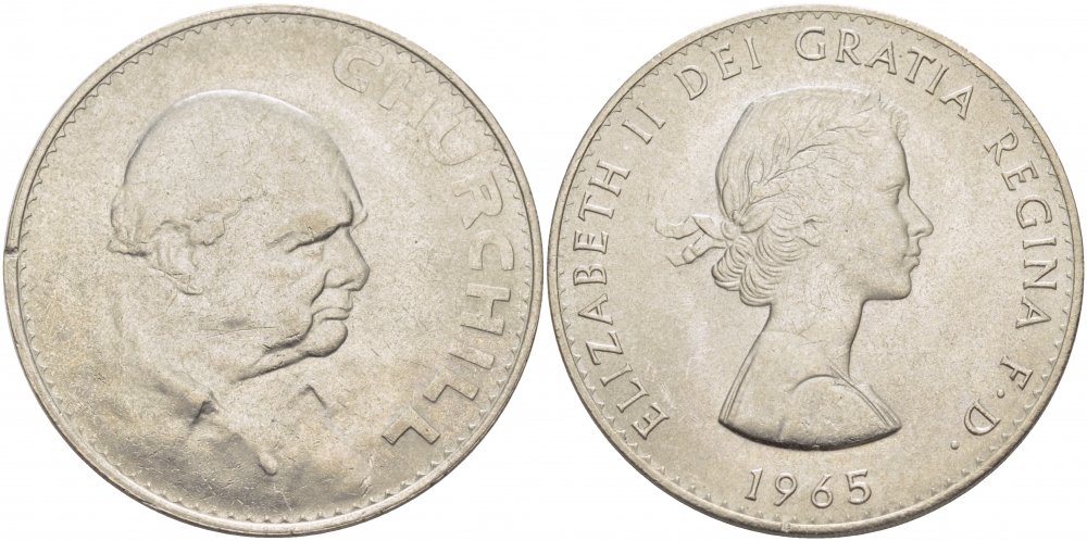 Великобритания 1 крона (5 шиллингов) 1965 Уинстон Черчилль, Елизавета II (1952-2022) KM 910, Spink 4144 медно-никель 118-623
