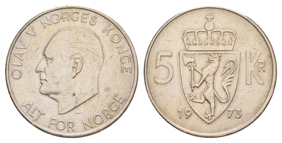 Норвегия 5 крон 1973 Улаф V (1957-1991) KM 412 медно-никель 4162-424