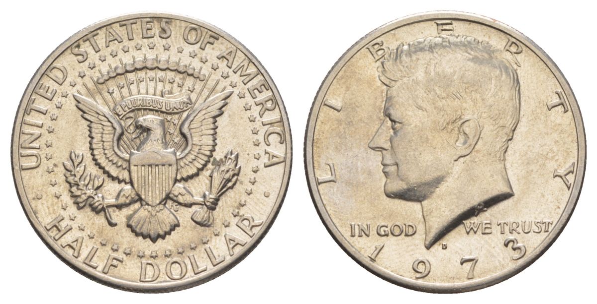 США 1/2 доллара (50 центов) 1973 Джон Кеннеди KM 202b медь плакированная медно-никелем aUNC 4517-1245