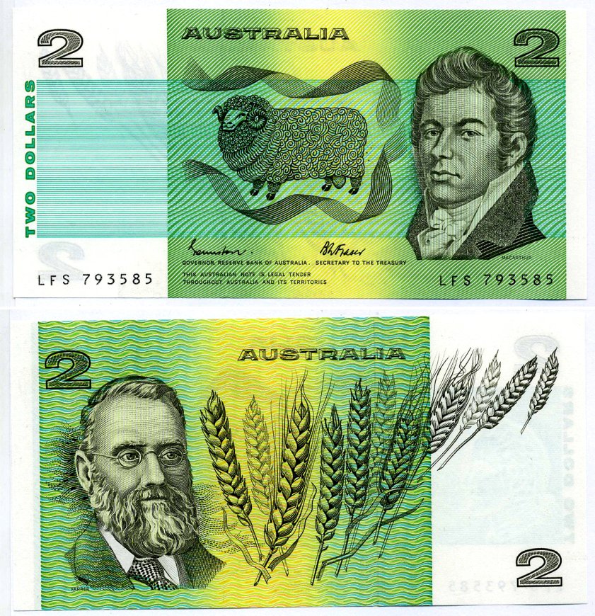Австралия 2 доллара ND (1974-1985) Джон Макартур, Уильям Фаррер, подписи Johnston & Fraser Pick 43 e бумага UNC (пресс) 8612-49-1-2