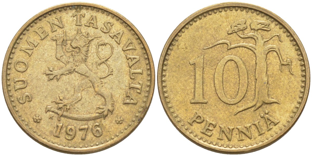 Финляндия 10 пенни 1976 К KM 46 алюминиевая бронза 219-1153