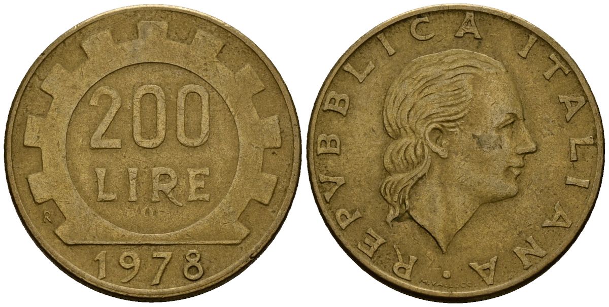 Италия 200 лир 1978 KM 105 алюминиевая бронза 4176-255